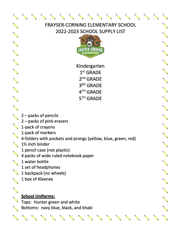 2022-2023 SCHOOL SUPPLY LIST K-5 Grades